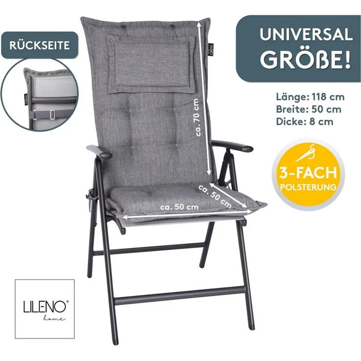LILENO HOME Hochlehnerauflage Gartenstuhl Auflage, bequeme Sitzauflage für Gartenmöbel, Stuhlkissen, (1 St, 1er Set), Polsterauflage Grau Y, Sitzpolster für Klappstühle – Bild 2