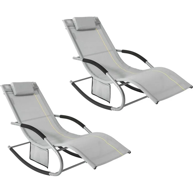 SoBuy OGS28-HGx2 Schaukelstuhl Garten 2er Set, Textilgewebe, Lackiert, Hellgrau, 150 x 87 x 63 cm