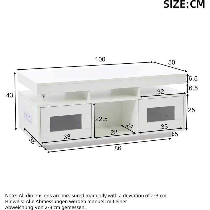 Couchtisch mit Hochglanzoberfläche, LED-Lichtstreifen & Stauraum, 100x50x43 cm, Weiß – Bild 4