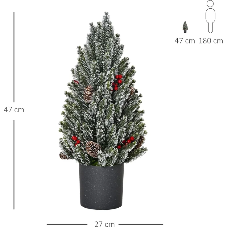 HOMCOM Künstlicher Weihnachtsbaum Mini Weihnachtsbaum mit Tannenzapfen, roten Beeren und Übertop, Tannenbaum, Kleiner Tisch-Christbaum, Grün Ø27 x 47 cm – Bild 6