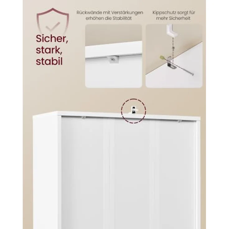 VASAGLE Bücherregal, 5-stöckiges Standregal mit Tür, 60 x 24 x 145.9 cm | Offenes Aufbewahrungsregal, für Wohnzimmer, Homeoffice, Esszimmer, Wolkenweiss, SIREN Kollektion LBC502WB01 – Bild 5