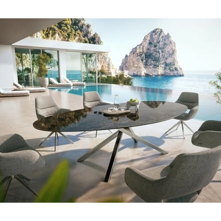 Outdoortisch Edge Oval 280x130 cm Keramik Emperador Extra Lucidato Dunkelbraun Kreuzgestell Rechteck Edelstahl – Bild 5