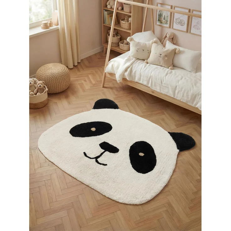 Hanse Home Kinderteppich Patsy - Pflegeleichter Teppich Junge Mädchen, rutschfest & Waschbarer Formteppich Panda, Kinderzimmer Weicher Spielteppich, Spielunterlage - Creme Schwarz, 103x120 cm