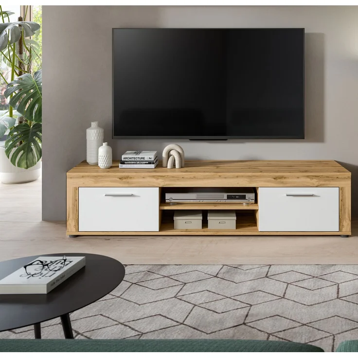 xonox. home Wohnen Jam X8BK6T30 Lowboard TV-Board Wohnzimmerboard Medienmöbel in Wotan Eiche Melamin und weiß Melamin, ca. B/H/T: 160 x 37 x 40 cm – Bild 6