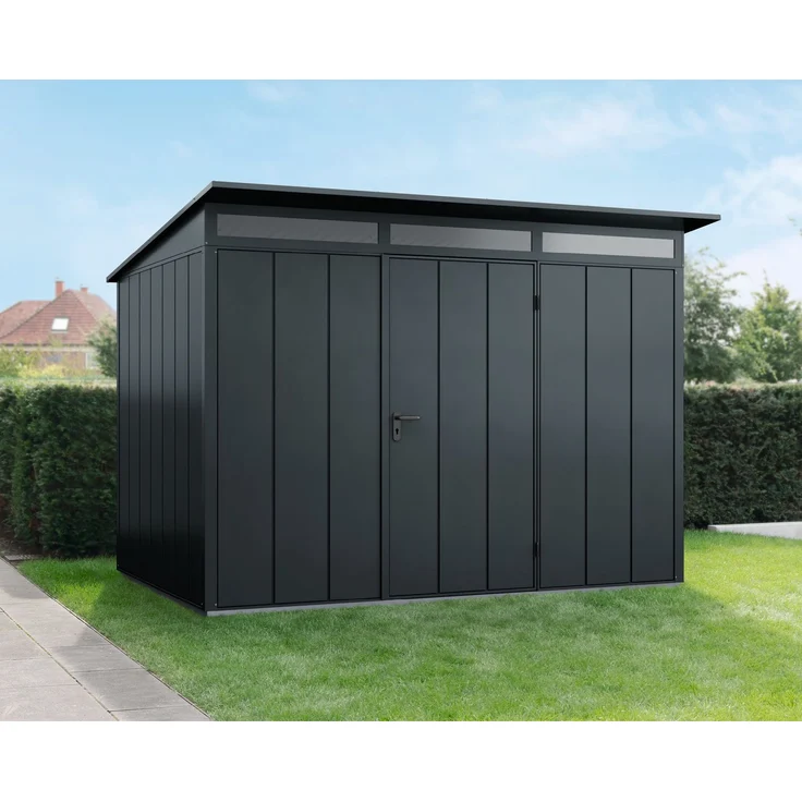 Hörmann Ecostar Metall-Gerätehaus Elegant mit Pultdach Typ 3, 238x303 cm , anthrazitgrau, 7,2 m²,1-flüglige Tür – Bild 2