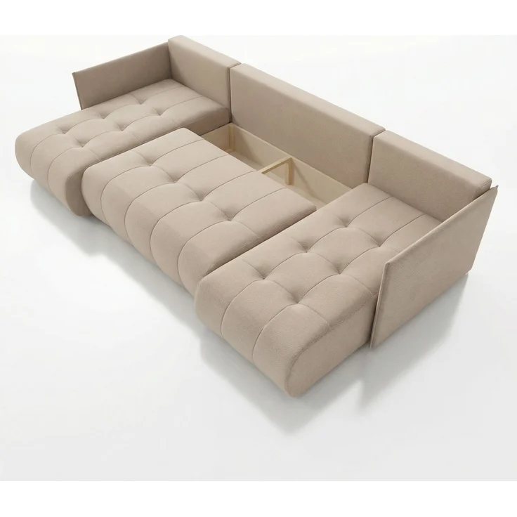 Wohnero24 NESSA U Ecksofa 292x152 cm mit Schlaffunktion 280x140 & Bettkasten – XXL Wohnlandschaft Creme – Bild 6