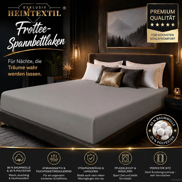 Doppelpack Frottee Spannbettlaken 120 x 200 cm Grau – Bild 2