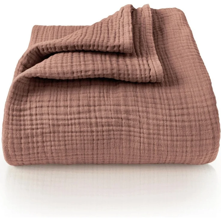 LAYNENBURG Premium Musselin Tagesdecke 180x220 cm - 100% Baumwolle - extraweiche Baumwolldecke als Kuscheldecke, Bett-Überwurf, Sofa-Überwurf, Couch-Überwurf - warme Sofa-Decke (Mokka) – Bild 1