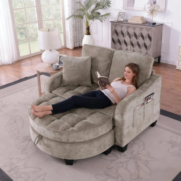 STILVORA Schlafsofa mit Aufbewahrungs-Hocker,Modulares Sofa Relaxsofa aus Chenille – Bild 5