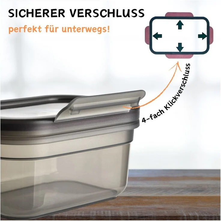 Engelland Frischhaltedose 3er Set Aufbewahrungsdosen mit Deckel, Vorratsdose, Frischhaltedose, Kunststoff/Silikon, (Vorteils-Set, 3-tlg, 0,2 L / 0,5 L / 1,0 L), luftdicht, auslaufsicher, stapelbar, BPA-frei, verschiedene Größen – Bild 2