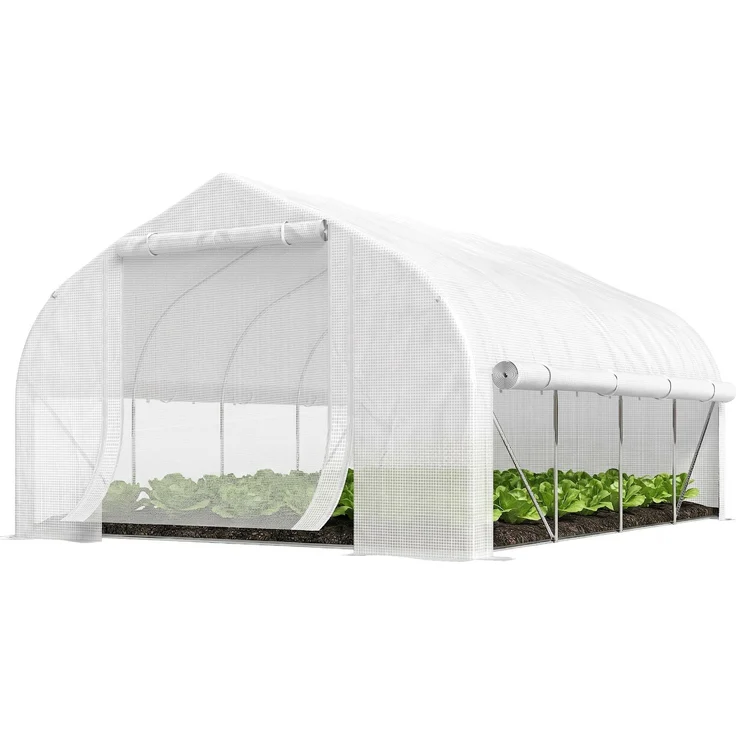 Wohnora-12 m² großes Gartentunnelgewächshaus mit Tür und 8 Fenstern, 140 g/m² PE-Folie, 400 x 200 x 200 cm, weiß,H 2000cm x T 1560cm x B 3000cm – Bild 3