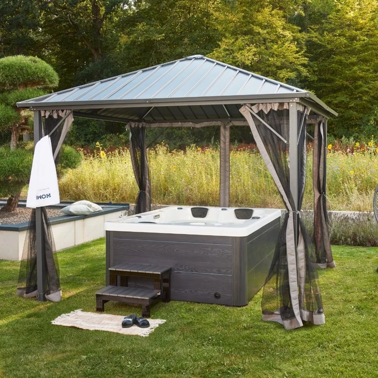 HOME DELUXE Outdoor-Whirlpool 'White Marble', 210 x 160 cm, für 3 Personen, mit Treppe & Thermoabdeckung – Bild 2