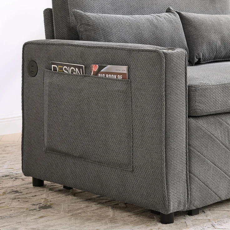 ZUBALIYA Sofa mit USB - Anschluss, für Wohnzimmer und Apartments, mit stabilem Untergestell, für den täglichen Gebrauch, Blau – Bild 4