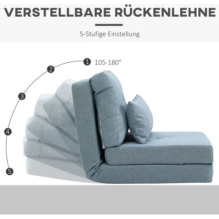 HOMCOM Schlafsessel, Leinen, Metall, Himmelblau, 80L x 60B x 56H cm – Bild 4