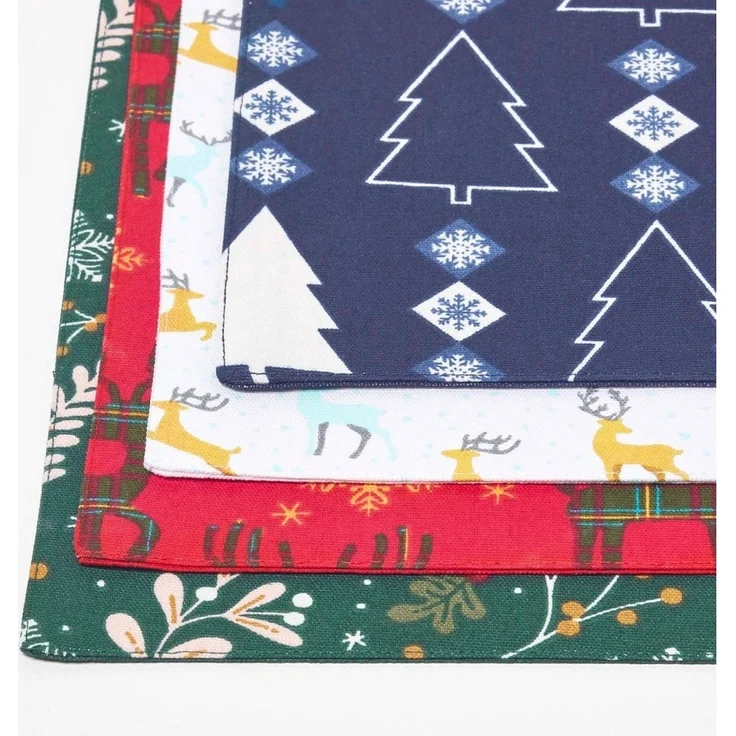 Homescapes Platzset 4 Weihnachtstischsets Winterland blau – 30 x 45 cm, 100% Baumwolle – Bild 3