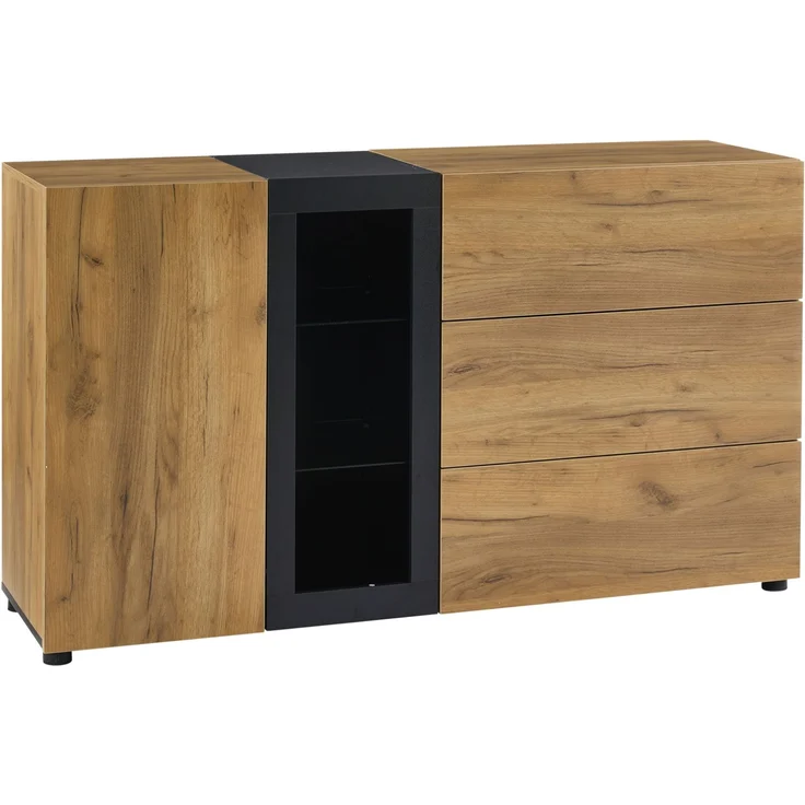 DESVIAE Sideboard mit LED-Beleuchtung und 3 Schubladen, 140x80x40 cm, Spanplatte, Braun/Schwarz – Bild 8