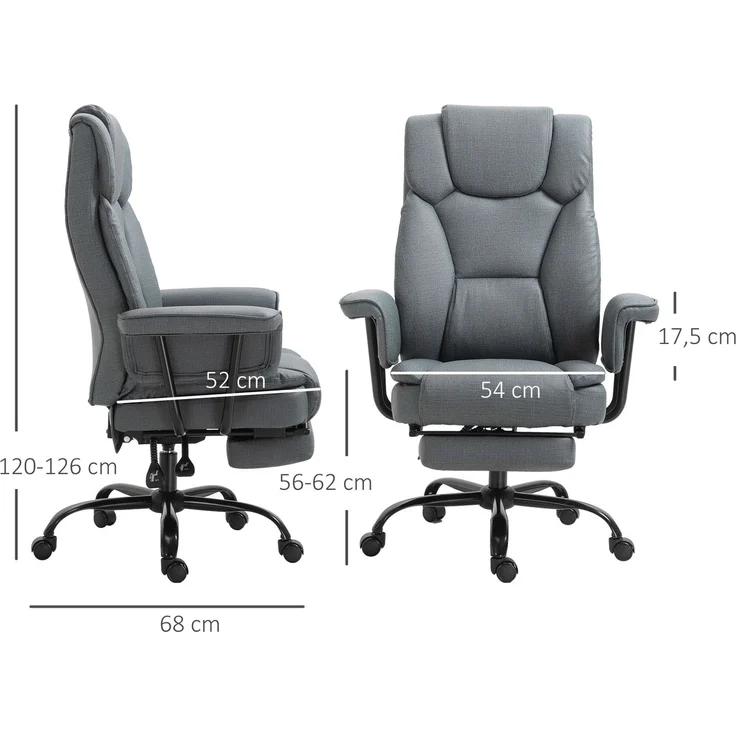 MELAYR, Bürostuhl Ergonomischer Chefsessel 360° Drehbar Computerstuhl höhenverstellbar mit, 68 x 80 x 126 cm, Grau – Bild 5