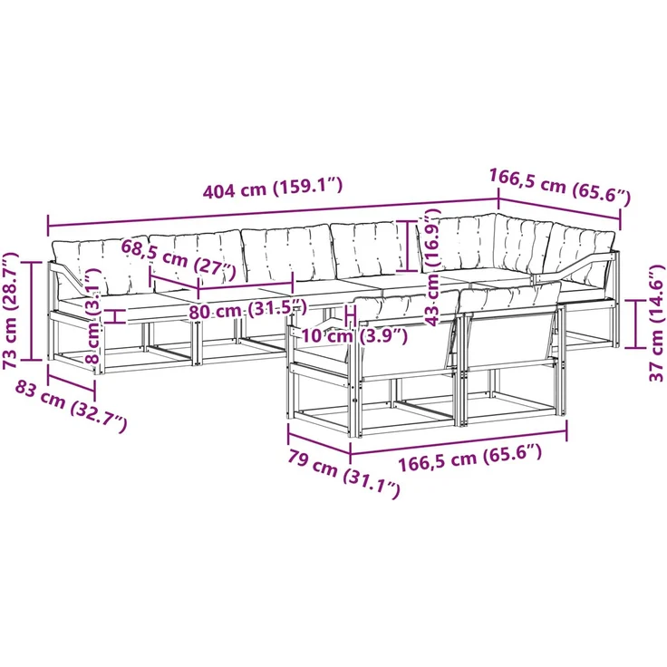 vidaXL Outdoor-Sofagarnitur 8 stk. 8-Sitzer Weiß und Hellgrau 3388813 – Bild 12