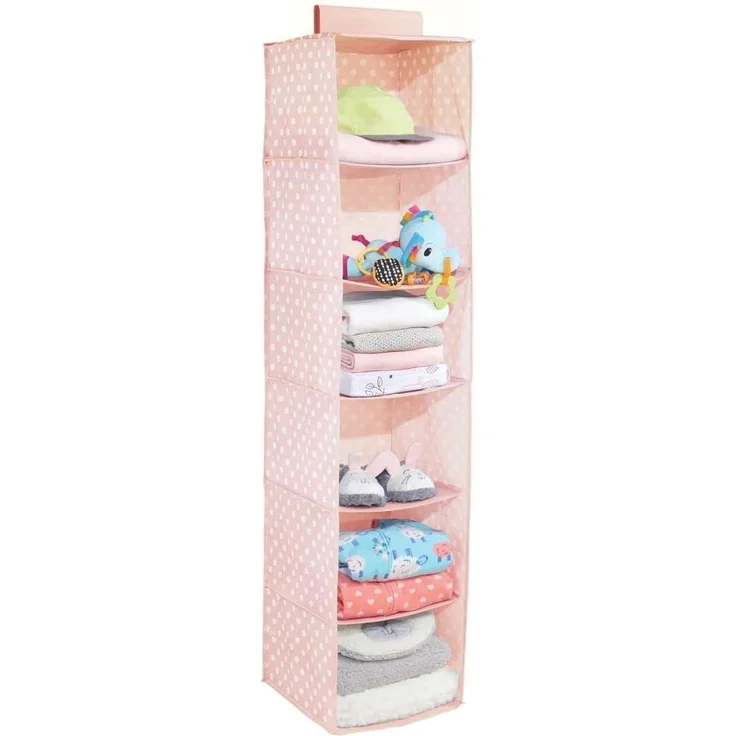 Hängender Stoffschrank mDesign Hängeaufbewahrung 6 Fächer rosa/weiß gepunktet – Bild 1