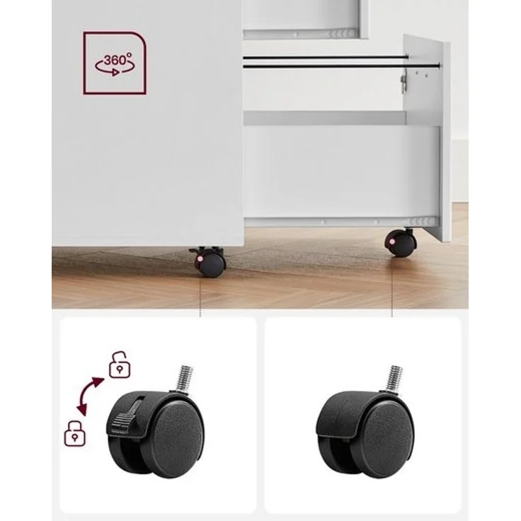 Vasagle Rollcontainer, abschließbar, Aktenschrank mit 2 Schubladen, 5 Rollen und verstellbarer Hängeregistratur, strukturierte Oberfläche, MDF, PVC, Weiß, 43,8 x 40 x 54,7 cm – Bild 3