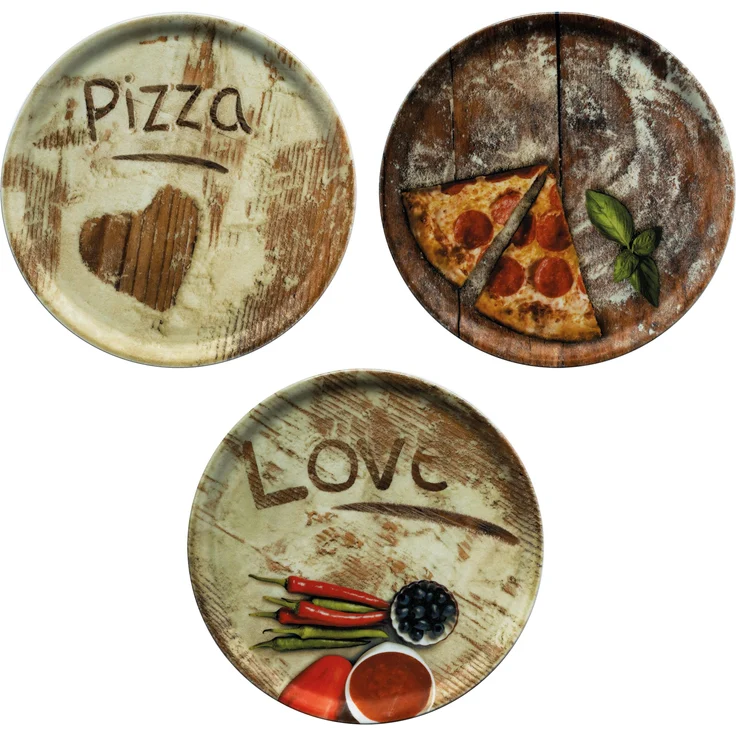 3er Set Pizzateller Oliven-, Salami- & Lieblingspizza Ø 33,3cm Platte XL-Teller – Bild 1