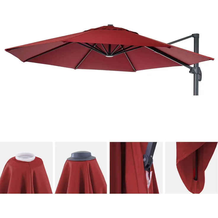 Sonnenschirmbezug HWC-A96, 8 Streben rund Ø3m 220g/m² Polyester, Ersatz-Bezug z.B. für Ampelschirm HWC-A96 ~ bordeaux