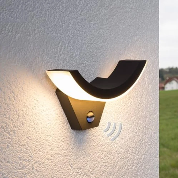Lampenwelt Lucande LED Wandleuchte außen Half mit Bewegungsmelder, spritzwassergeschützt, schwarz, aus Aluminium, 1-flammig, für Terrasse und Balkon – Bild 4