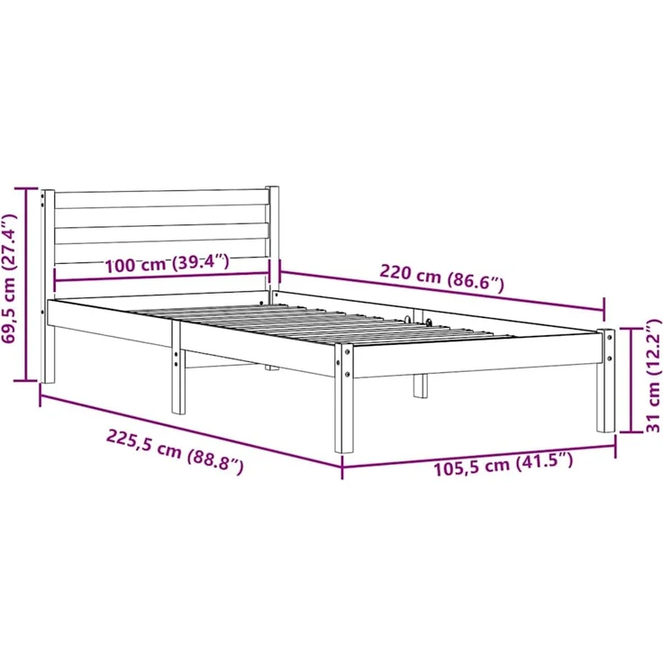 vidaXL Bettrahmen Weiß 225,5 x 105,5 x 69,5 cm Massivholz Kiefer 869779 – Bild 9