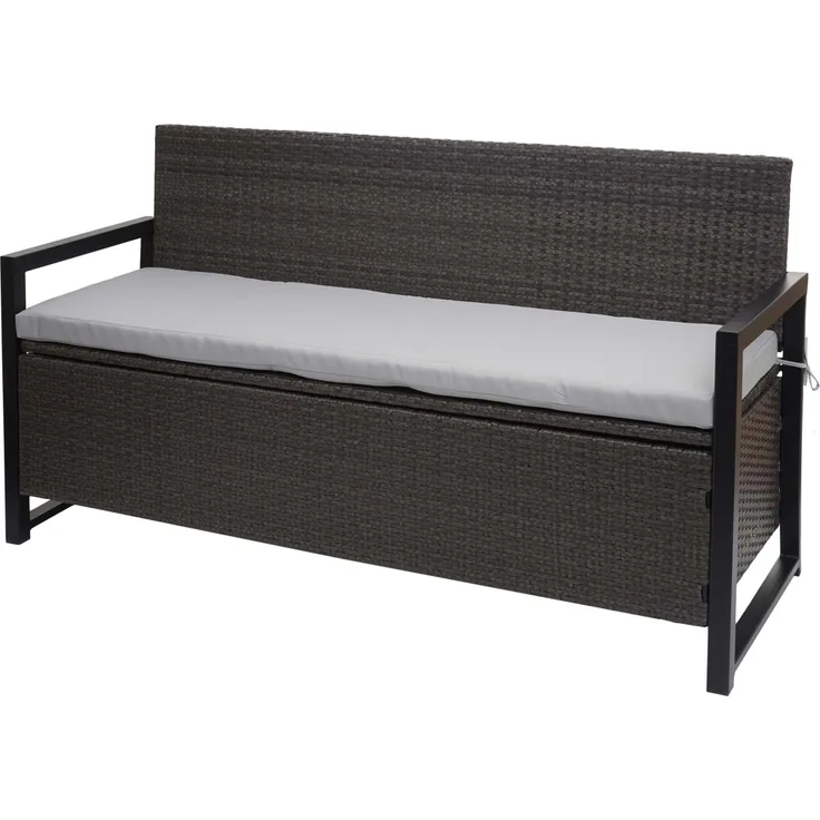 MCW Poly-Rattan 3er Sitzbank F39 Grau, mit integriertem Staufach (215 l), Wasserabweisenden Kissen und Armlehnen