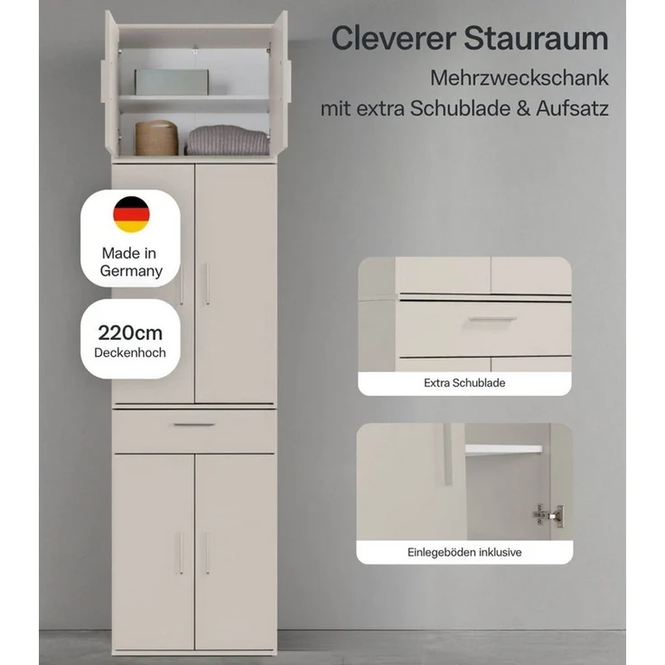 mokebo Mehrzweckschrank Der Extralange Made in Germany, Büroschrank, Aktenschrank, Flurschrank in Beige – Bild 2