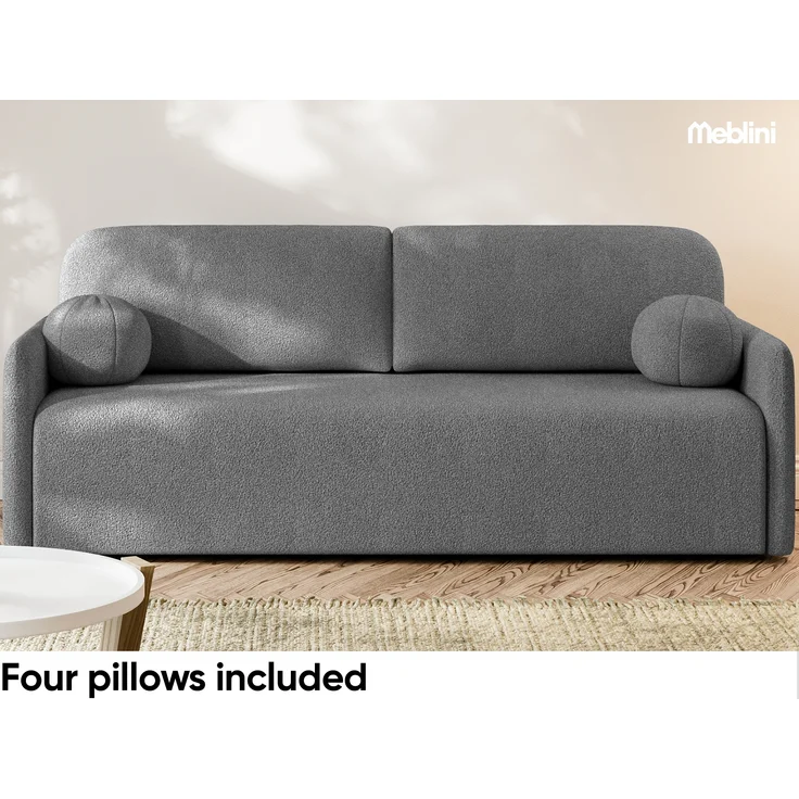 MEBLINI Sofa mit Schlaffunktion - ANAKIN - 210x90x93cm – Dunkelgrau Boucle – Schlafcouch Ausziehbar - Schlafsofa mit Bettkasten - Sofabett - Couch mit Schlaffunktion – Klappsofa – Bild 6