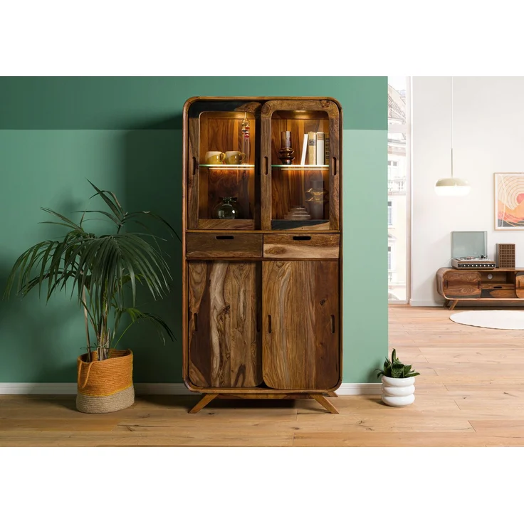 Vitrine Sheesham 90x40x180 dunkelbraun lackiert MAILAND #215 – Bild 9