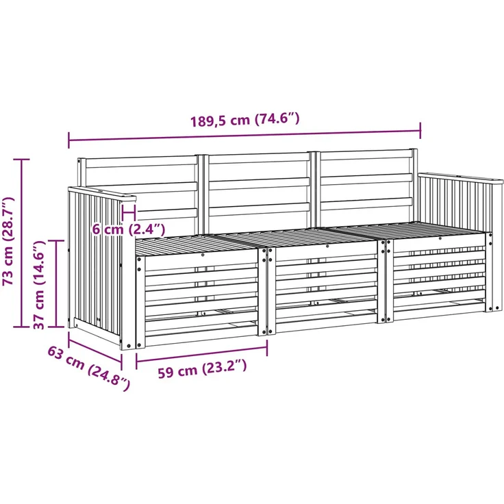vidaXL Outdoor-Sofagarnitur 3 stk. 3-Sitzer Weiß Massivholz Akazie 3391309 – Bild 5