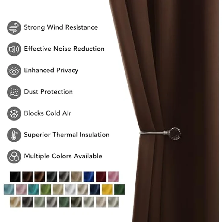 Deconovo Verdunkelungsvorhänge Vorhang Thermogardinen Ösen Schlafzimmer Kälteschutz, 214x107 cm(HöhexBreite), Dunkelbraun, 2er Set – Bild 9
