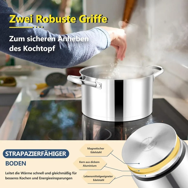 Joyfair 20cm 3-Lagiger Edelstahl Kochtopf mit Glasdeckel 3,3L Induktion – Bild 5
