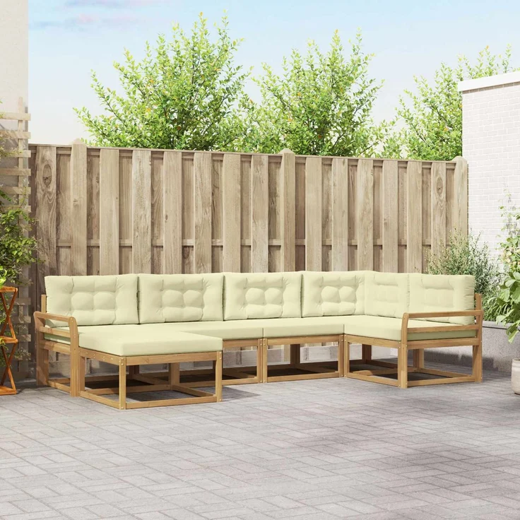 vidaXL Outdoor-Sofagarnitur 6 stk. 6-Sitzer Weiß und Creme Polyester 3386689 – Bild 1
