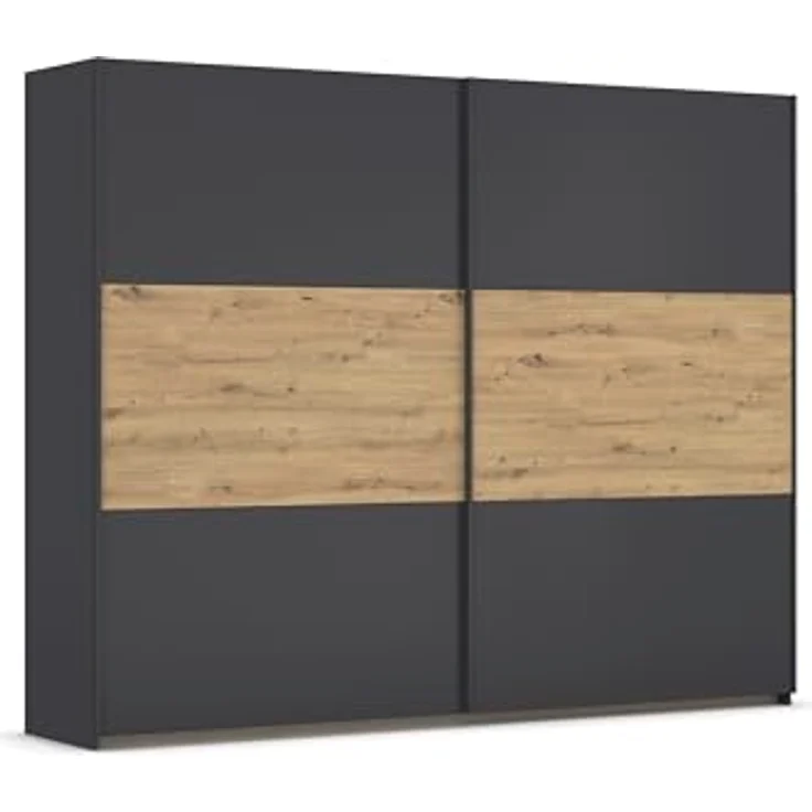 Rauch Möbel Neo, Schwebetürenschrank, Kleiderschrank, Kleiderschränke, Garderobe, Schrank mit Stauraum, 2-türig, Farbe Grau-metallic/Eiche Artisan, 261 x 210 x 59 cm – Bild 2