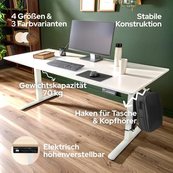 Arebos Schreibtisch Computer-Bürotisch 160 x 80 cm, elektrisch Memory-Funktion, 72-118 cm höhenverstellbar, Hebekapazität: 70 kg – Bild 3
