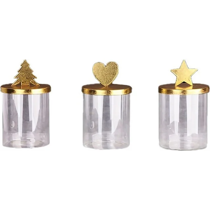 TrendLine Deko Eisen-Glas Aufbewahrungsdose Weihnachten 10cm x 17cm weiß gold – Bild 1