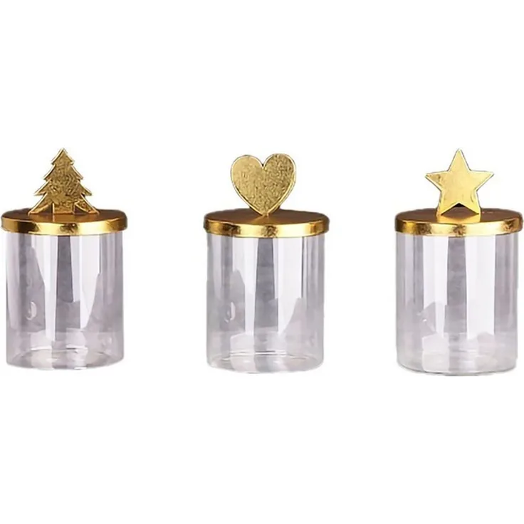 TrendLine Deko Eisen-Glas Aufbewahrungsdose Weihnachten 10cm x 17cm weiß gold