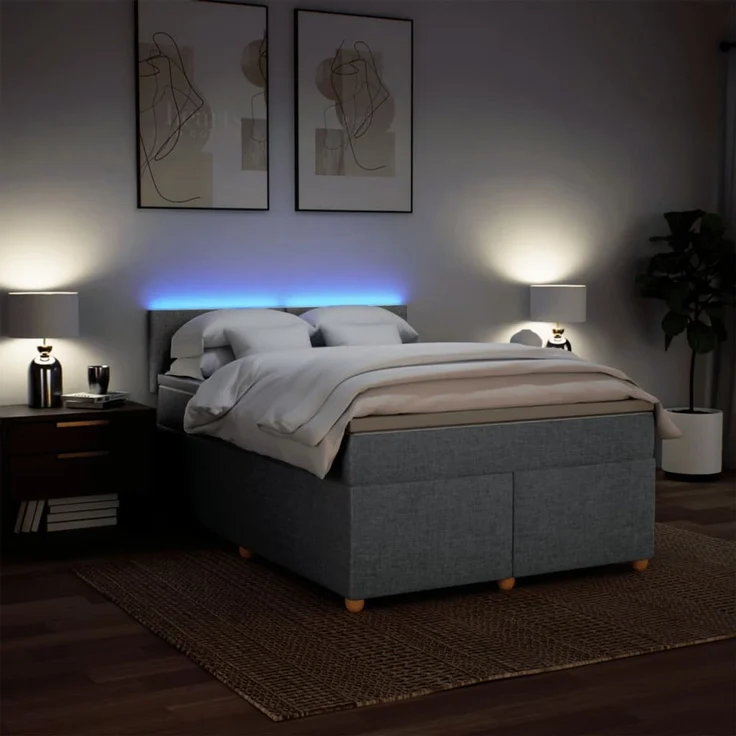 vidaXL Boxspringbett mit Matratze Hellgrau 140x200 cm Stoff 3288996 – Bild 5