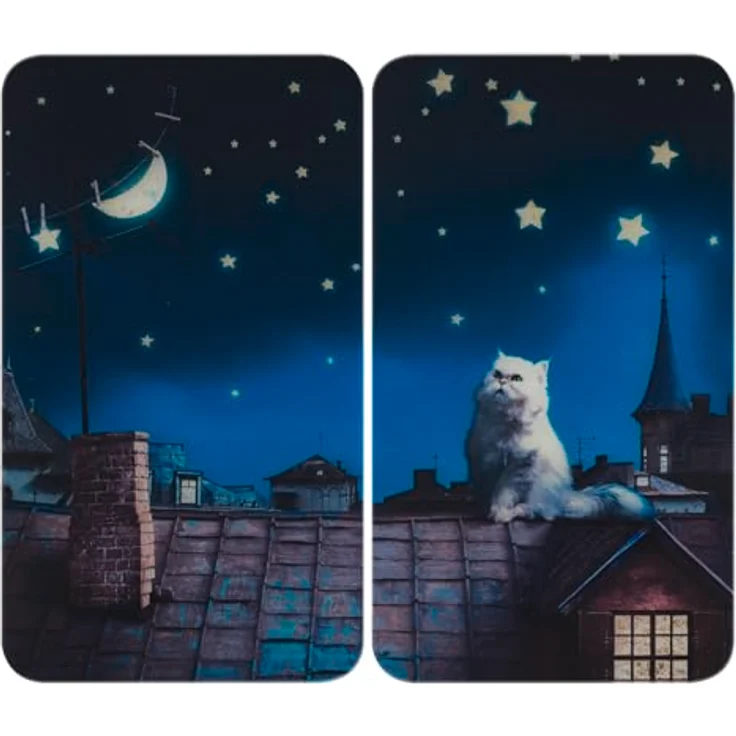 WENKO Herd-Abdeckplatte Universal Modell Moon Cat, Glas, (Set, 2 tlg), Herdabdeckung für alle Herdarten, kratzfest, mit rutschfesten Füßen – Bild 2