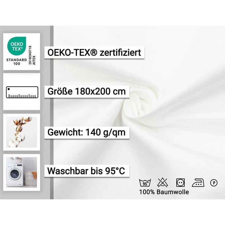ZOLLNER Spannbettlaken, Satin, Gummizug: an den Ecken, 90 x 200 cm, 100% Baumwolle – Bild 2