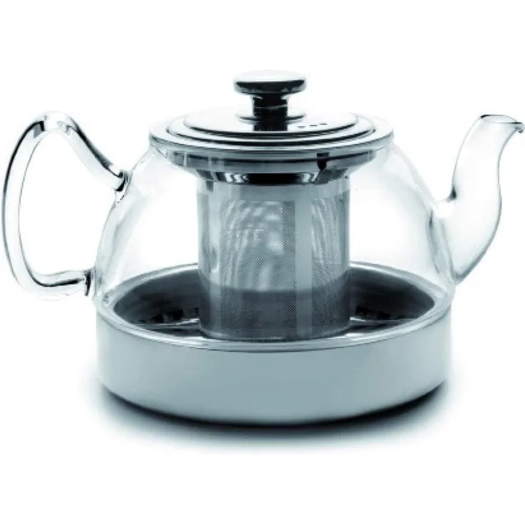 Ibili Teekanne-Set Kristall-Induction mit Filter 1200 ml aus Glas-Metall, transparent-silber, 3-Einheiten