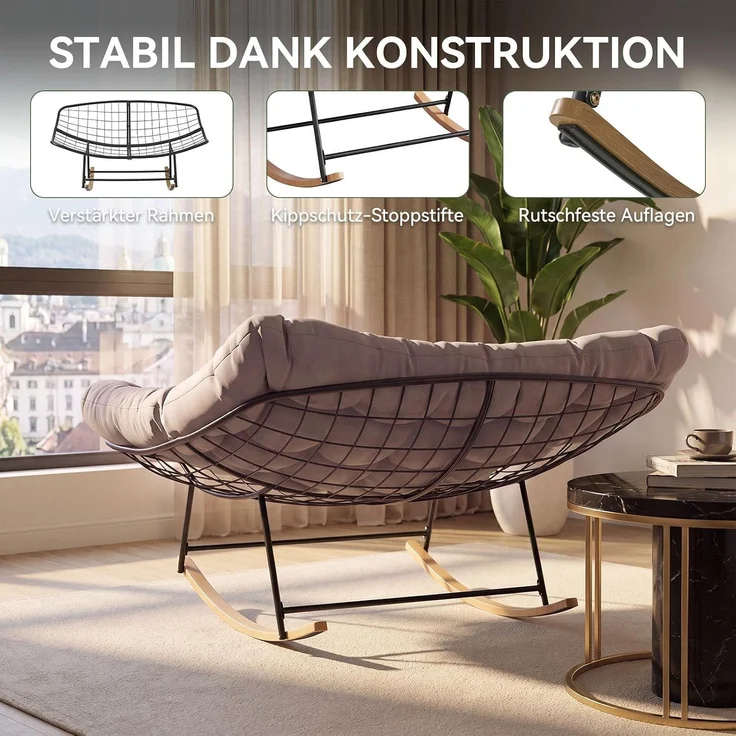 Aoxun Schaukelstuhl Outdoor,Ergonomischer Schaukelsessel für Indoor,Relaxsessel Garten,Balkon Sessel, 148x113x79cm, Wetterfester Gartenstuhl Bequem,bis 200KG,Hellgrau – Bild 5