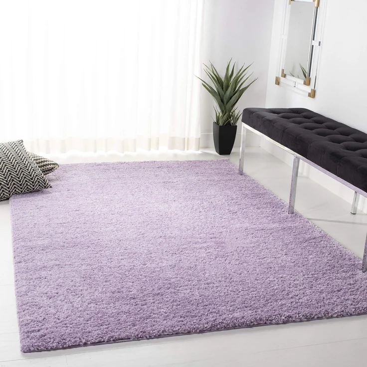 Safavieh Zottelig Teppich für Wohnzimmer, Esszimmer, Schlafzimmer - August Shag Collection, Kurzer Flor, Lila, 201 X 201 cm
