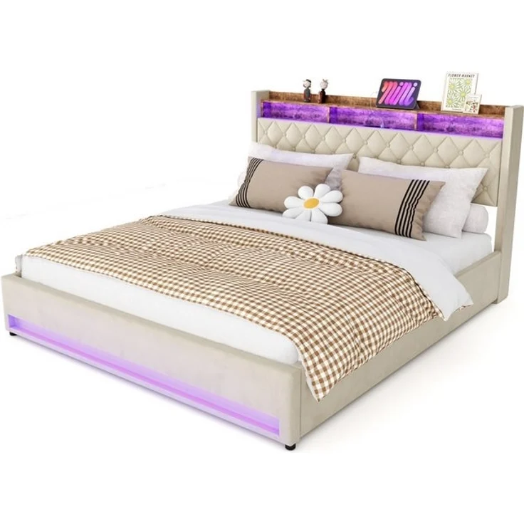 STILVORA Polsterbett mit bettkasten,Stauraumbett Boxspringbett 180×200 mit USB & LED-Licht (Funktionbett mit Hydraulikstange,Tragfähigkeit: 200kg, Strapazierfähig und schmutzabweisend,verschiedenen Farben,Metallrahmen), Bettgestell mit Lattenrost,Beque... – Bild 4