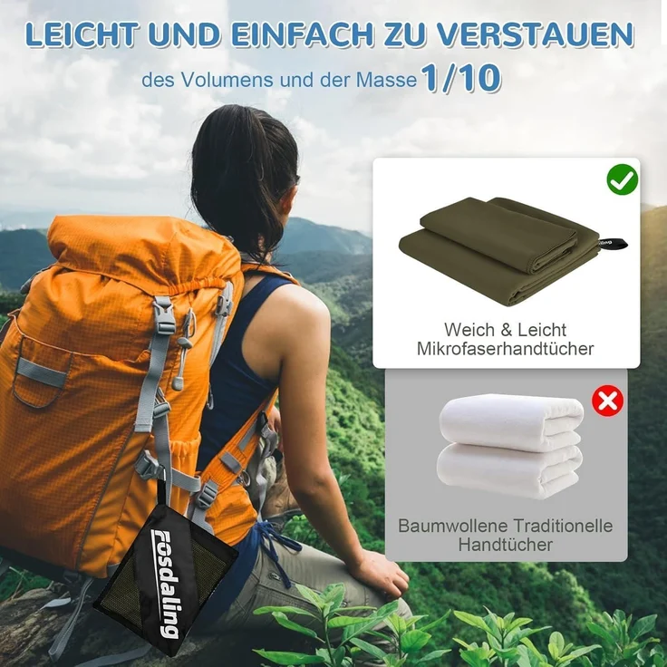 Handtuch Mikrofaser 3er 160x80 2x80x40 Strand Sport Reise Armeegrün – Bild 5