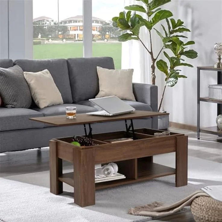 FurnitureR Moderner Couchtisch in Holzmaserung mit griffloser Schublade & klarer Linienführung für Wohnzimmer – Bild 2