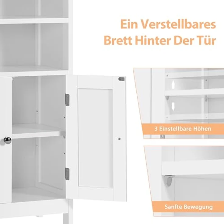 Yaheetech Badschrank Küchenschrank mit Doppeltür & Einstellbarem Regal Badkommode Sideboard Badezimmer/Wohnzimmer/Flur Weiß 50 * 30 * 92.5cm – Bild 9
